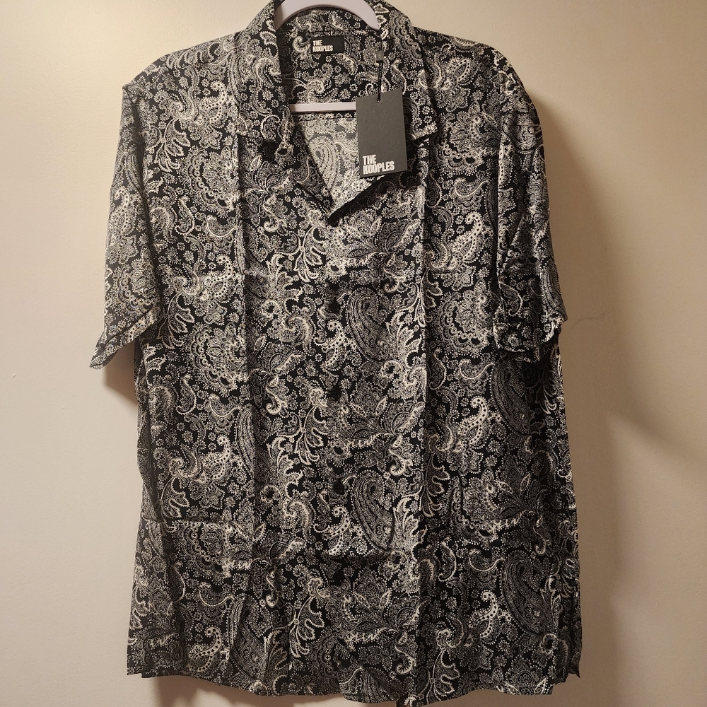 The Kooples PAISLEY VISCOSE casual Button Down Shirt camp collar LARGE
